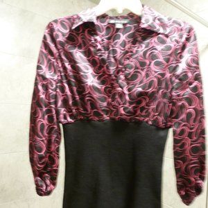 INC Classic Vintage Fitted 3/4 Sleeve Silk Top Sz M